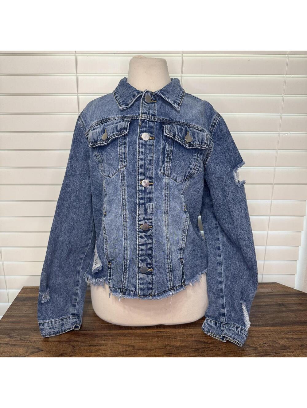 Distressed Blue Denim Jacket Junior Size L